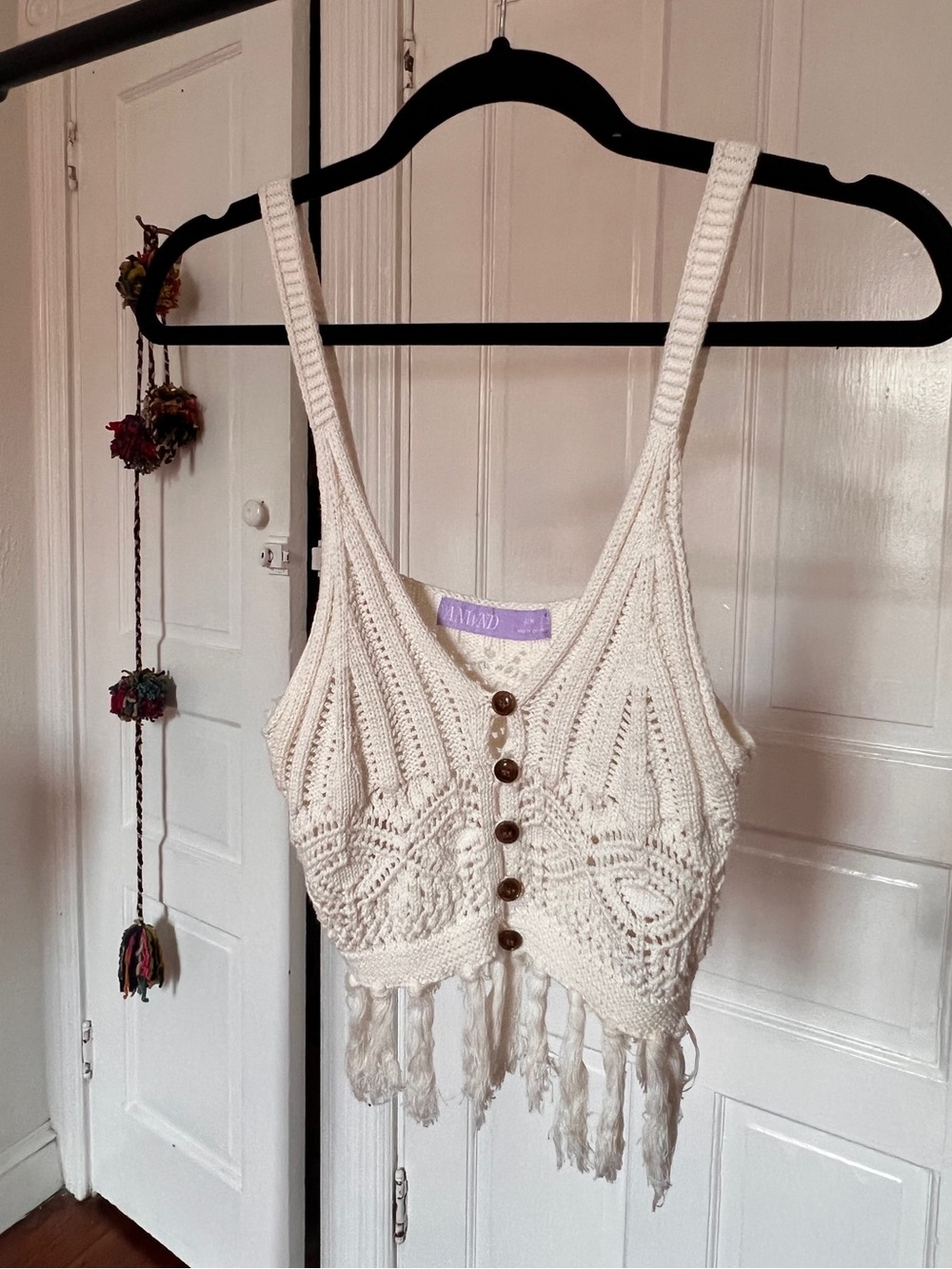 Cream Crochet Button-Front Tank Top